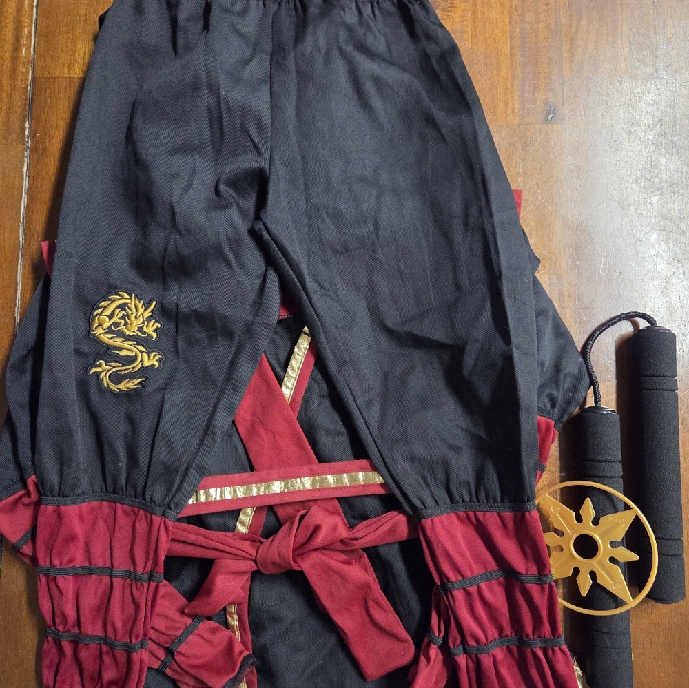 Ninja Costume Black and Red Martial Arts Uniform with Gold Embroidery